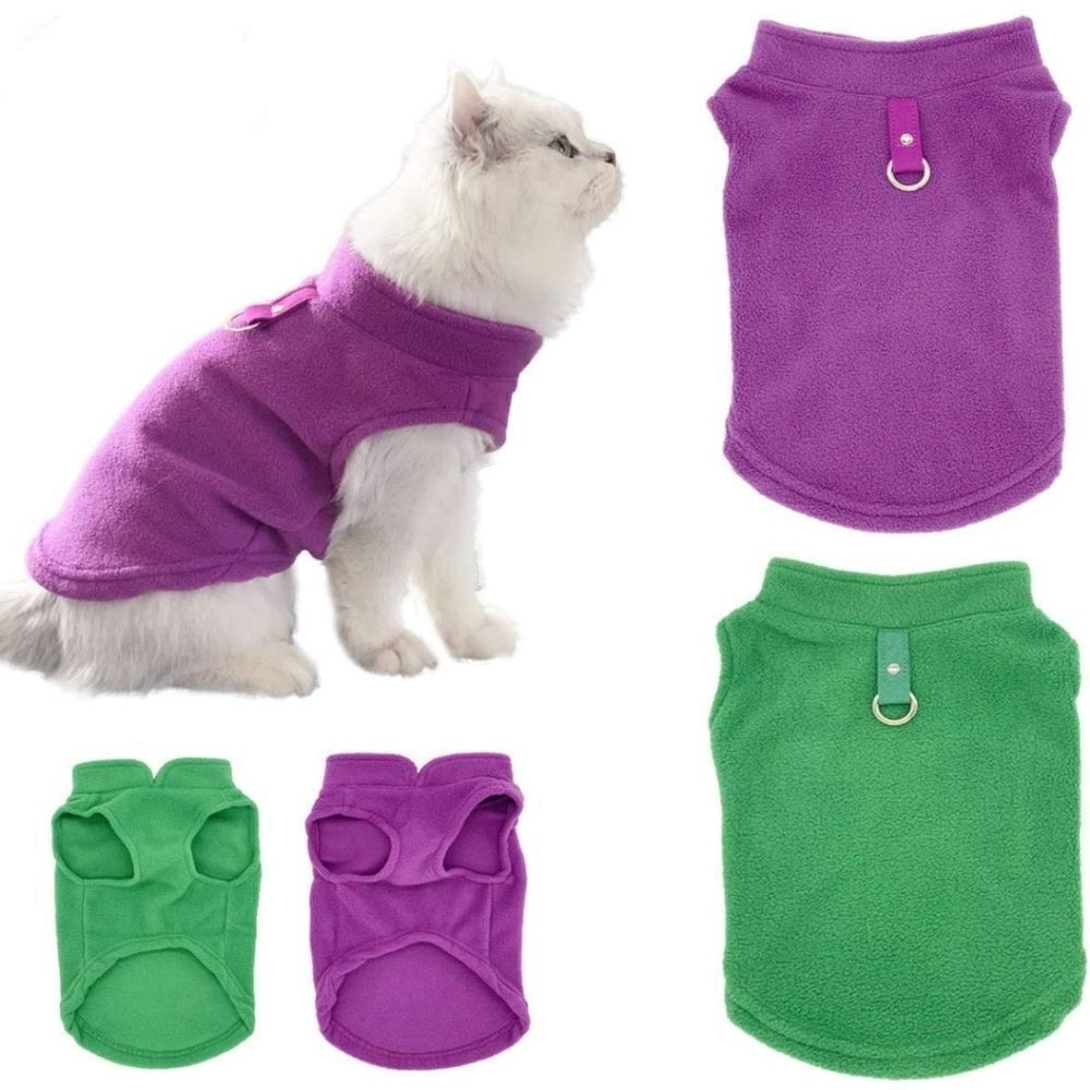 🔸️NIB Purple & Green Cat or Dog Large Fleece Vest w/Leash Ring Set of 2